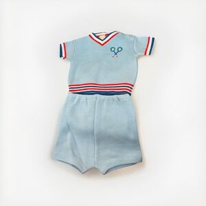 vintage spun cotton baby short set blue white and red tennis 6 months Japan